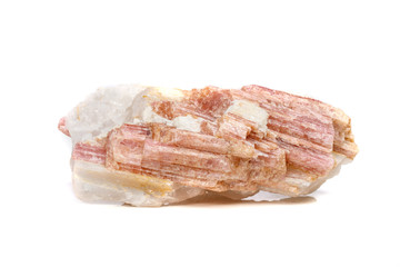 Macro mineral stone Tourmaline in the breed a white background