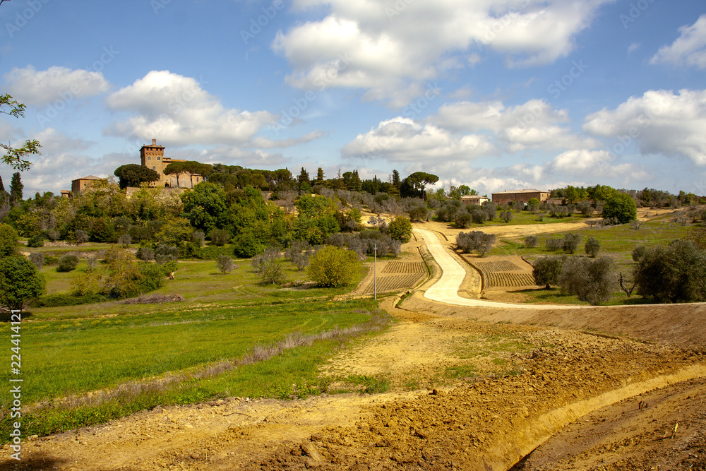 Sticker Landscape of tuscan countryside in spring