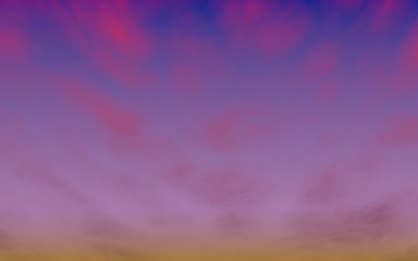 Cumulus pink clouds in the purple sky at sunset. Abstract group of clouds in the evening. 3D illustration