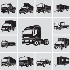 Set of detailed truck icons. Vector illustration © Matiass