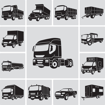 Set of detailed truck icons. Vector illustration