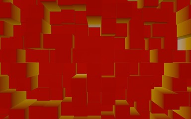 Abstract red elegant cube geometric background. Chaotically advanced rectangular bars. 3D Rendering, 3D illustration