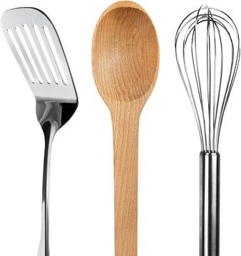 Spatula with Wooden Spoon and Wire Whisk - Isolated