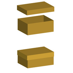 Set of realistic boxes with lid on white background. 3d illustration for design. Open and closed box. Vector illustration.