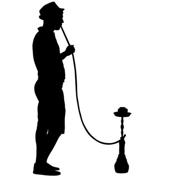 recommend clip art: Silhouette of a man smoking a hookah standing beside him