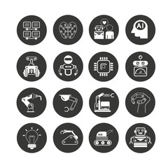 robotics and artificial intelligence icons in circle buttons