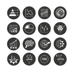 data analytics and network concept icons in circle buttons