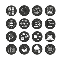 data analytics and network concept icons in circle buttons