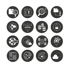 data analytics and network concept icons in circle buttons