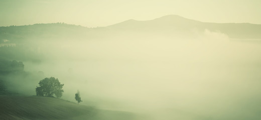 Autumn fog in valley