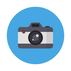 Photo Camera flat icon isolated on blue background. Simple camera symbol in flat style. Vector illustration for web and mobile design.