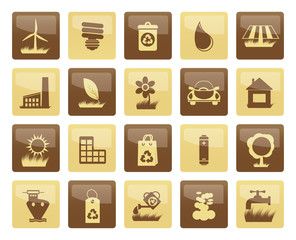Ecology and nature icons over brown background - vector icon set