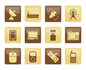 technology and Communications icons over brown background - vector icon set
