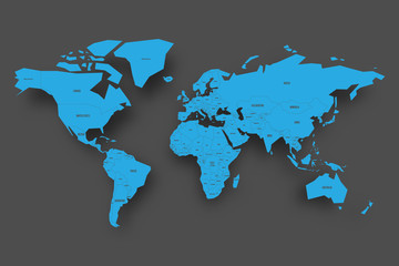 Blue map of World on grey background.