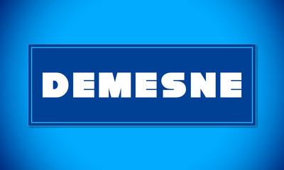 Demesne - clear white text written on blue card on blue background