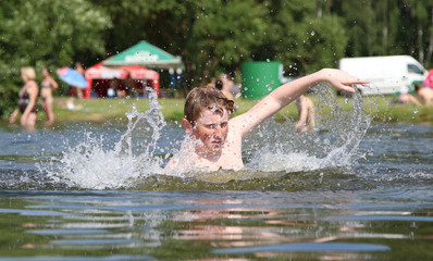 Boy play in water