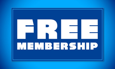 Free Membership - clear white text written on blue card on blue background