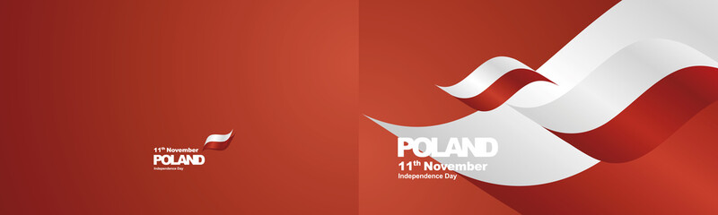 Independence Day Poland flag ribbon two fold landscape background - obrazy, fototapety, plakaty