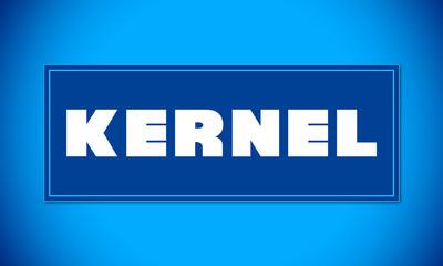 Kernel - clear white text written on blue card on blue background