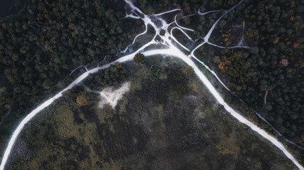 White Road view from aerial pass through forest