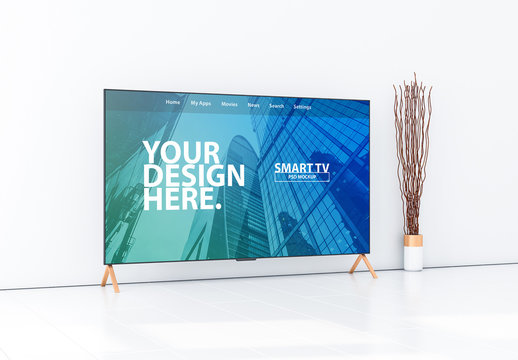 Smart TV on Wooden Stand Mockup
