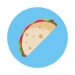 Taco flat icon isolated on blue background. Simple Taco symbol in flat style. Mexico food symbol Vector illustration for web and mobile design.