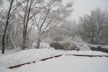 Beautiful winter scene on Yauza river