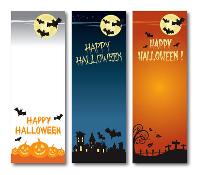 Happy Halloween vector illustration vertical banner set flat design