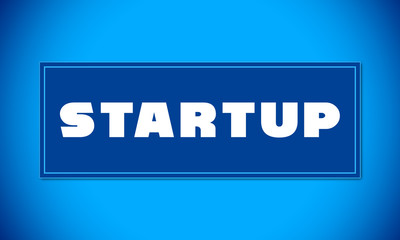 Startup - clear white text written on blue card on blue background