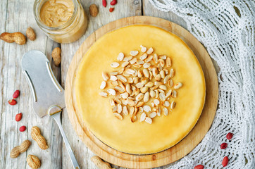 Peanut butter cheesecake with peanuts