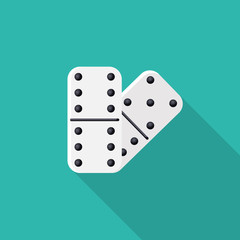Dominoes flat icon with long shadow isolated on blue background. Simple 
Dominoes in flat style, vector illustration for web and mobile design.
