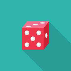 Dice flat icon with long shadow isolated on blue background. Simple 
Dice in flat style, vector illustration for web and mobile design.