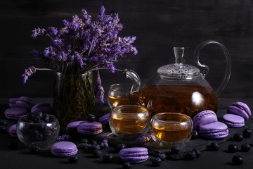 Lavander tea with macarons