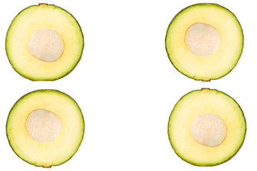 top view food wallpaper. ripe fresh avocado fruits isolated on white background.