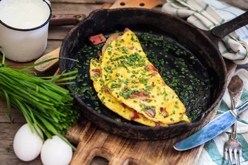 Foto op Canvas Ham and chives omlette © karaidel