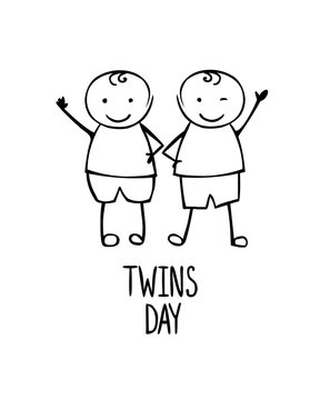 Twins day. Card with linear people