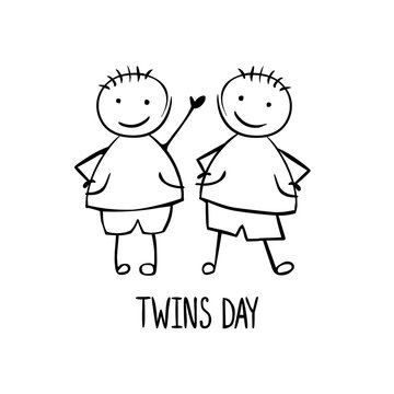 Twins day. Card with linear people