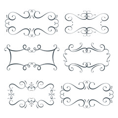 Vector flourish frames set, scroll border collection, place for text and sign, curl decoration elements, vintage divider decor
