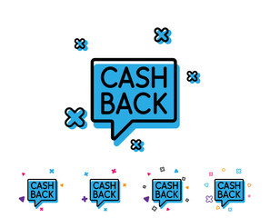 Cashback service line icon. Money transfer sign. Speech bubble symbol. Line icon with geometric elements. Bright colourful design. Vector