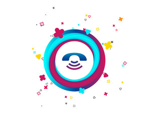 Fototapeta premium Phone sign icon. Support symbol. Call center. Colorful button with icon. Geometric elements. Vector