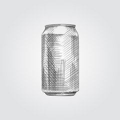 Hand Drawn Aluminum Can Sketch Symbol isolated on white background. Vector Can In Trendy Style.