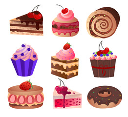 Favorite delicacy of any girl and child on the day of birth. Realistic vector illustrations.