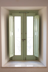 Clear Old Window in Backlight in an Ancient Building. Italy