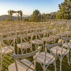 Chuppah and chairs set up for a Jewish wedding