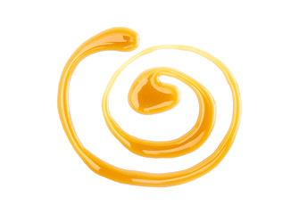 Twirl of Maple Syrup Spilled on a White Background