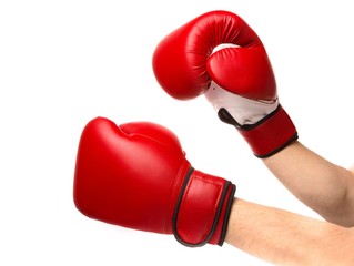 A pair of boxing gloves on hands, Isolated on White Background