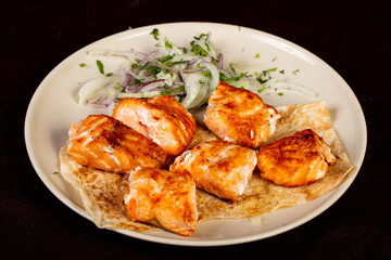 Salmon kebab shashlik