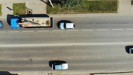 View of the road and cars from the air.