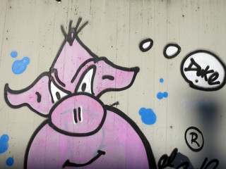Grafitto böse schauendes rosa Schwein