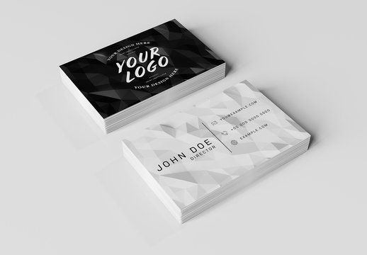 2 Stacks of Business Cards on White Desk Mockup